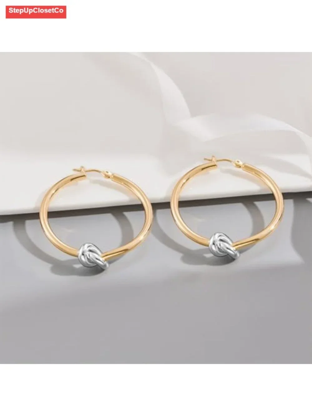 Large Gold Knot Hoop Earrings for Women 18K Gold Hoops Statement Lightweight